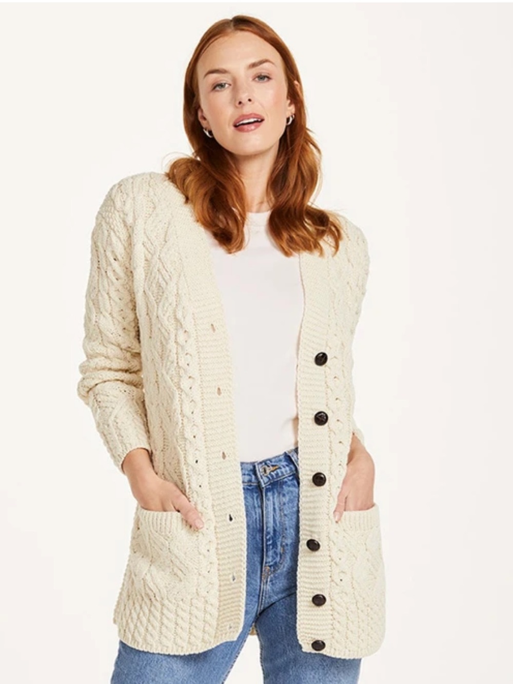 BDG Urban Outfitters Cable Cream Button Up Sweater